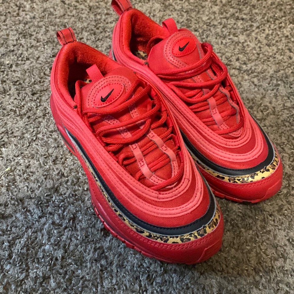 Womens Size 5.5 Nike Air Max 97 Red w/Cheetah Print! Like New! w/o box 9/10!